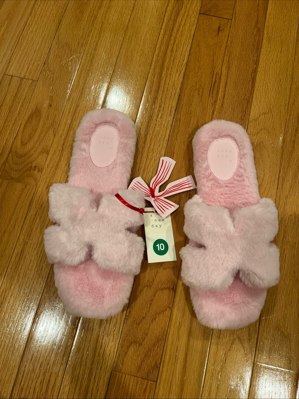 a new day Pink Fuzzy Cross-Band Slippers - Size 10